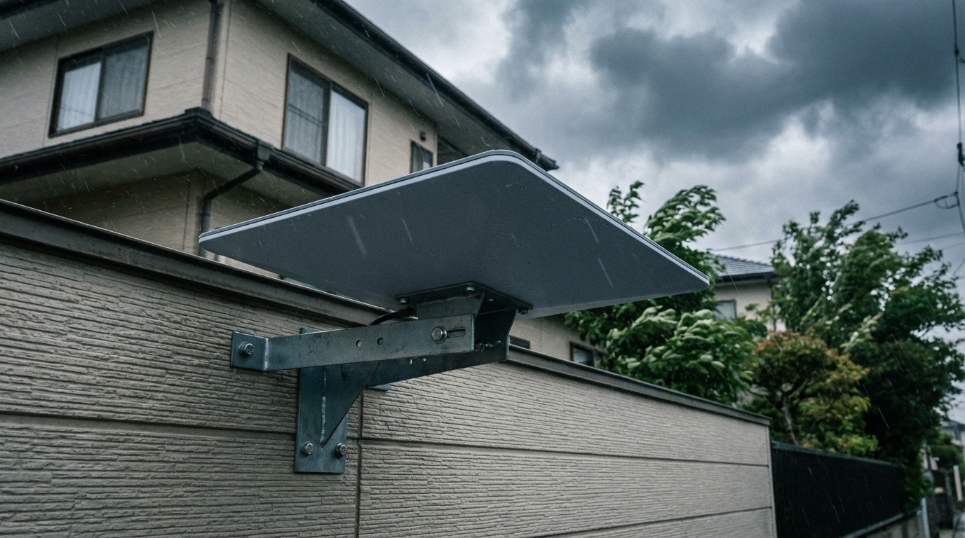 低い位置にしっかり壁面固定されたデザインアンテナ