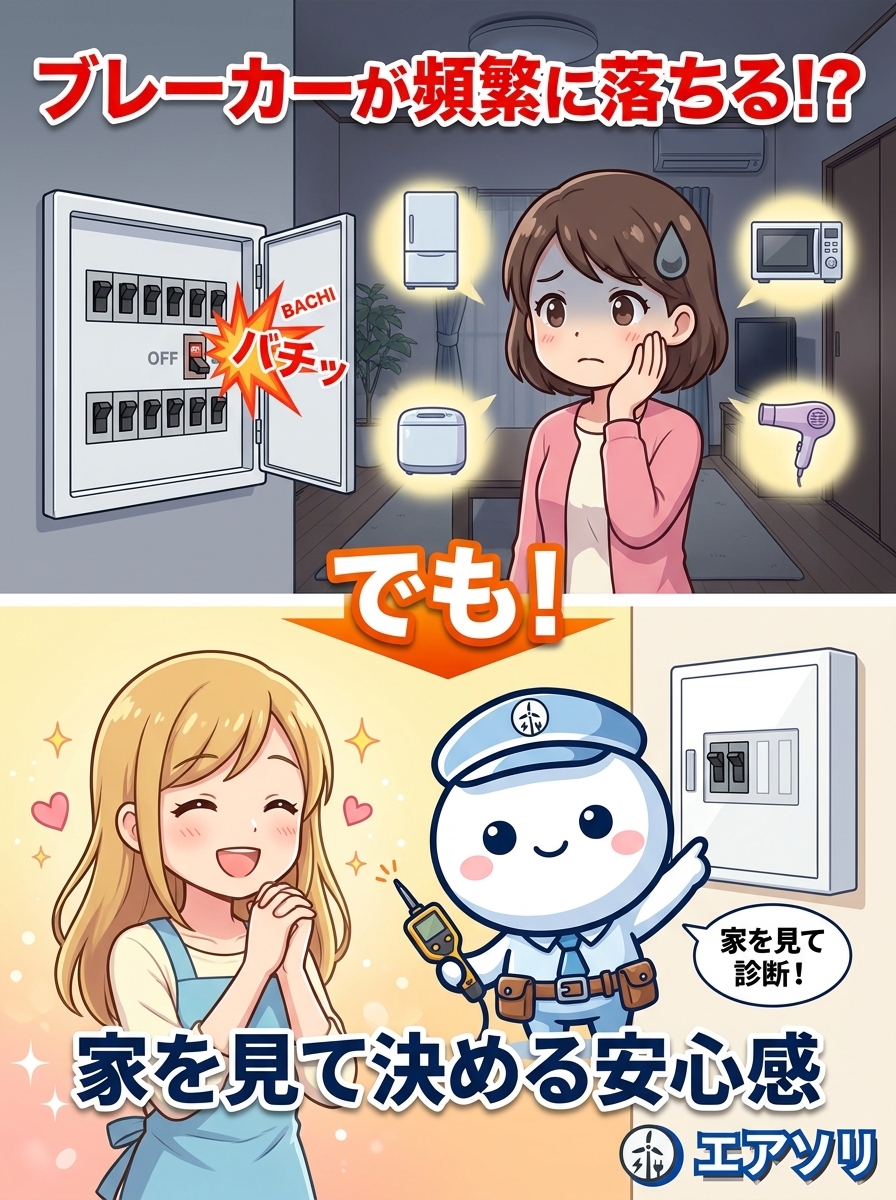 エアコンを使うとブレーカーが落ちる｜福岡で多い配線トラブル｜エアソリ