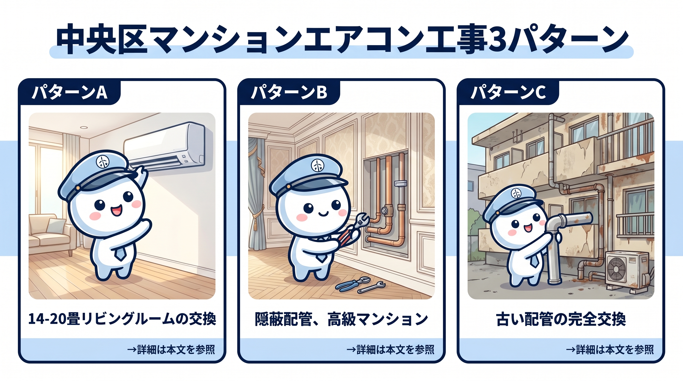 中央区マンションでよくある工事3パターンの比較