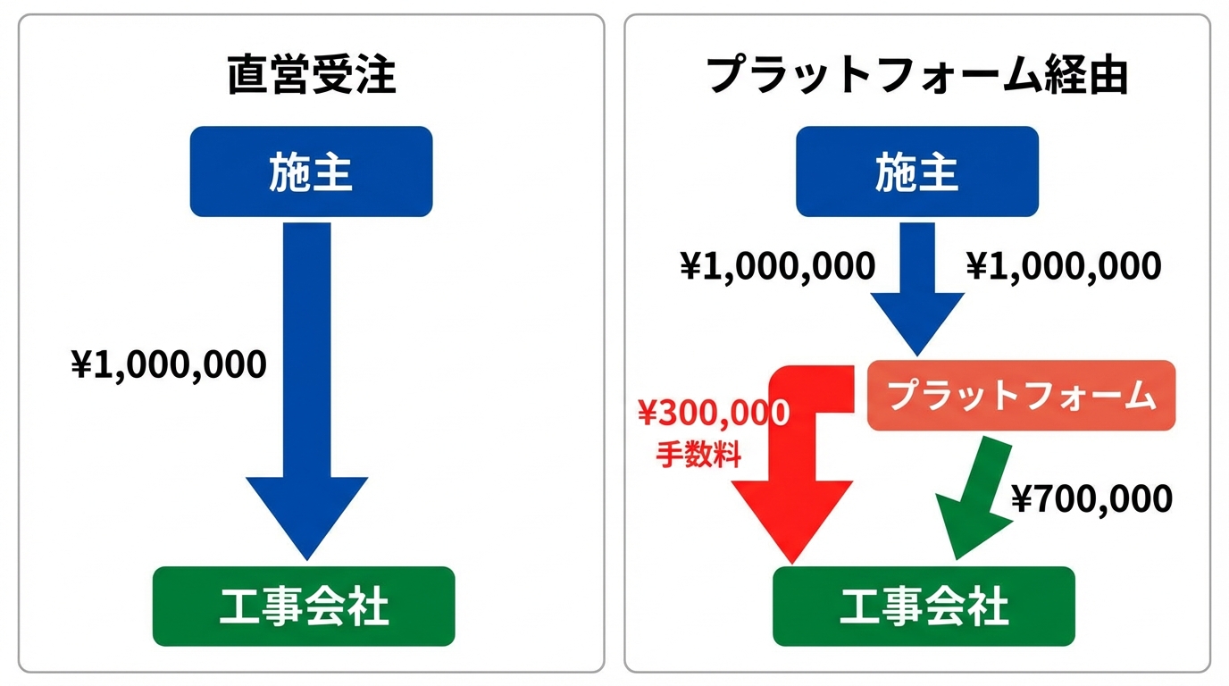 職人直営で中間マージンなし
