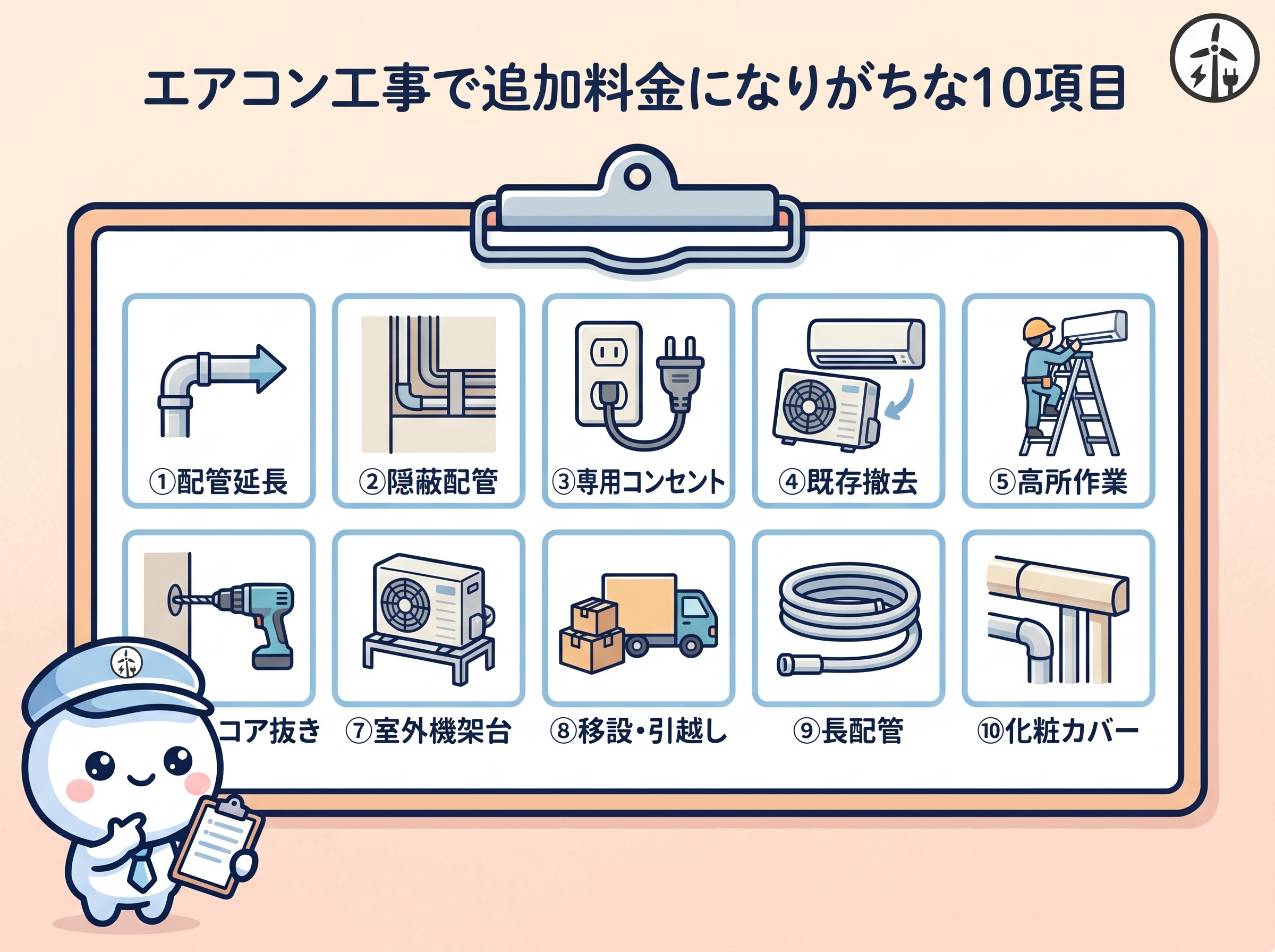 追加料金が発生する代表的な10項目を図解したチェックリスト