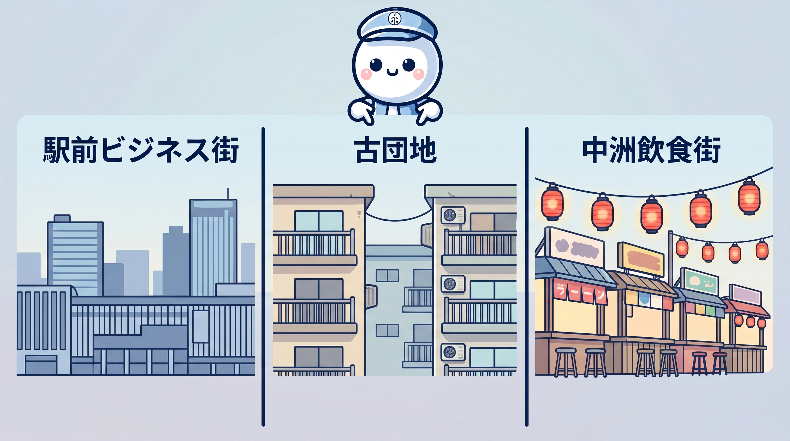 博多区の街並み3つの顔(駅前ビジネス・古団地・中洲飲食街)