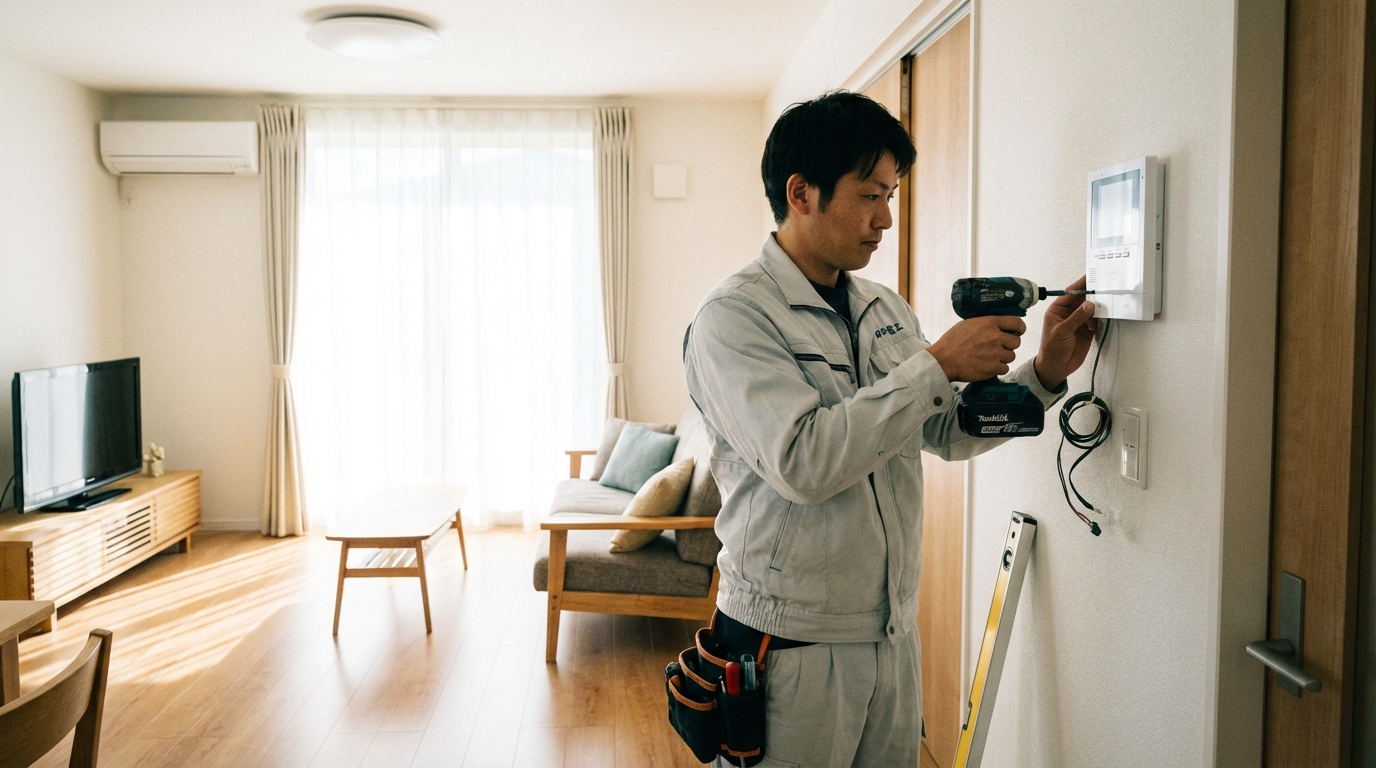 インターホン設置工事の様子