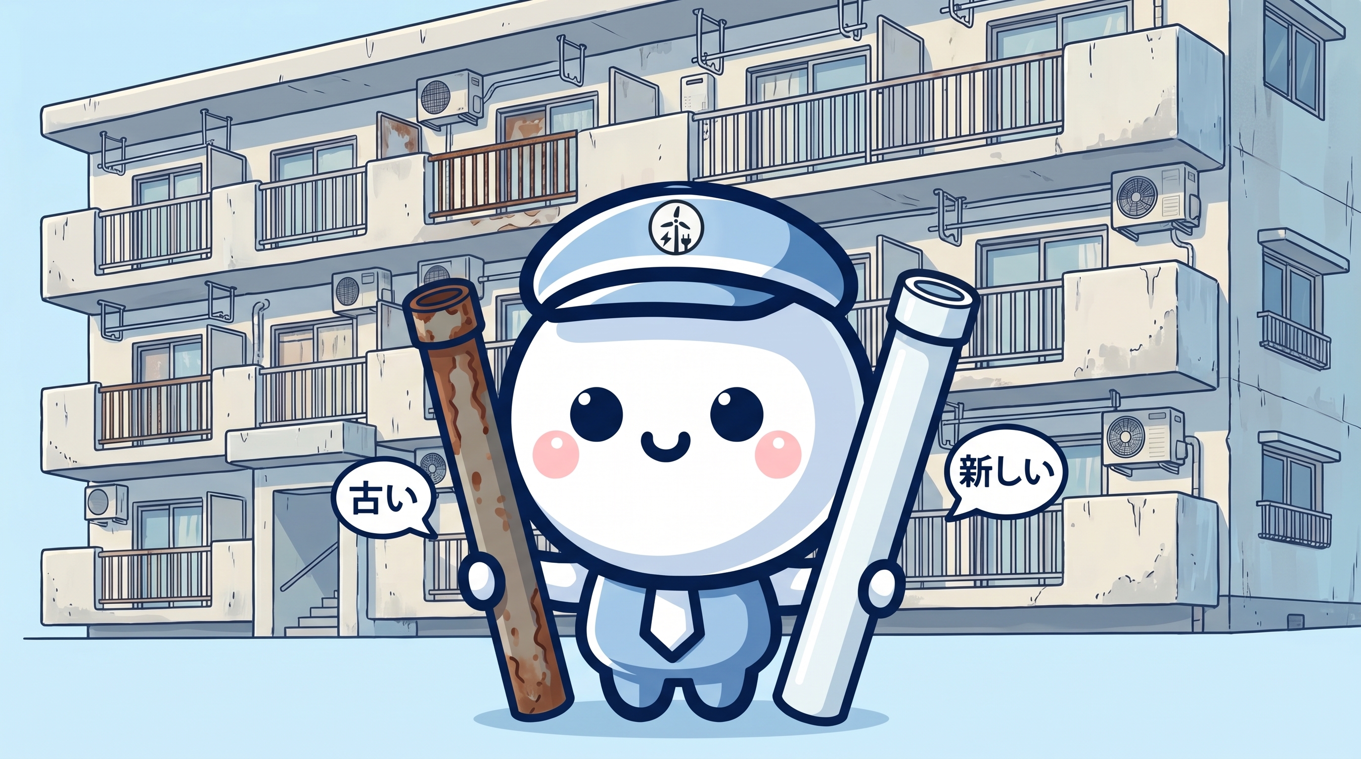 南区の築古RC団地と配管点検イメージ