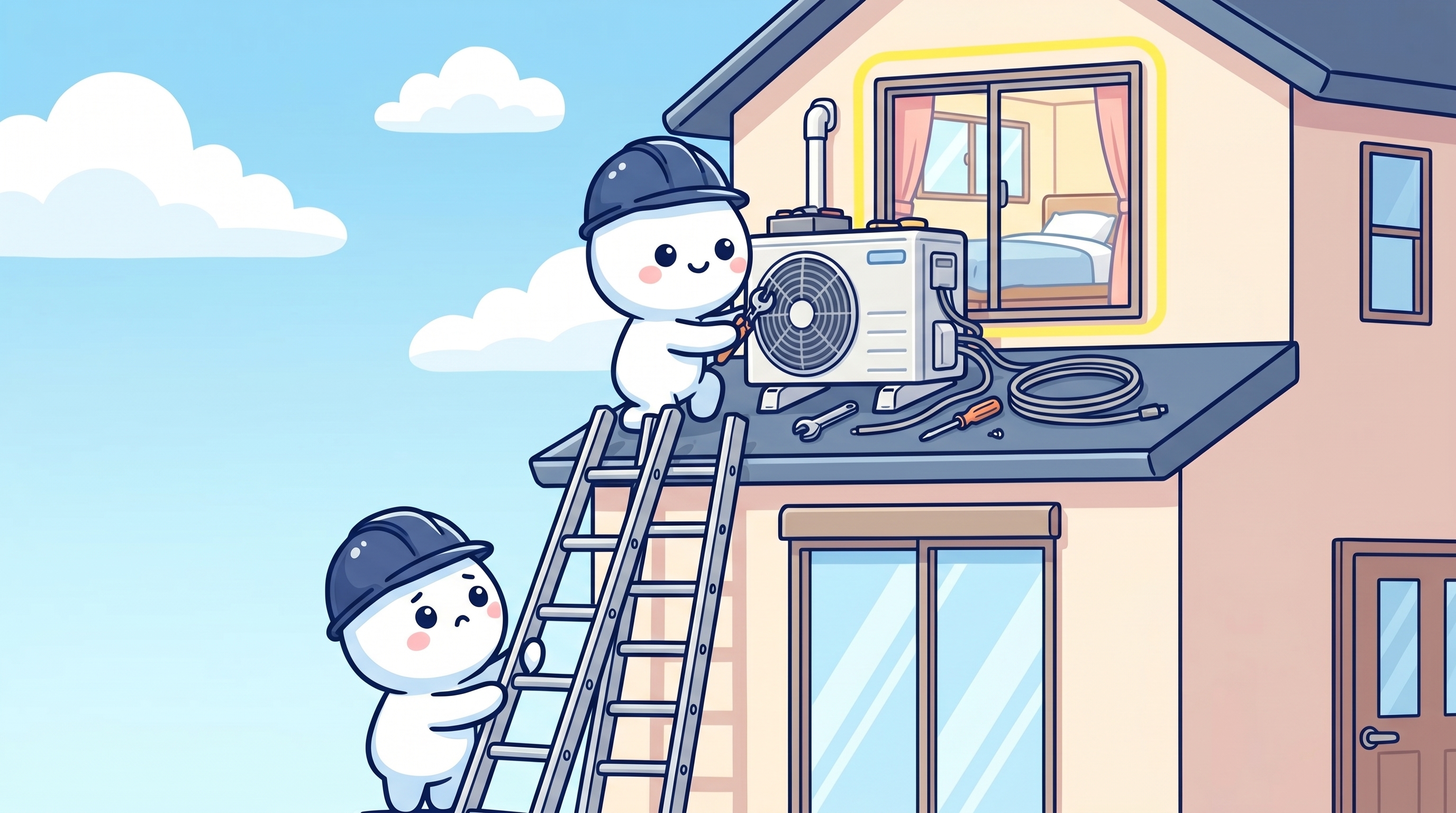 南区戸建ての2階室外機設置イメージ