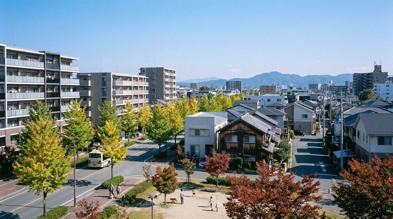 福岡市の住宅街に並ぶマンション群