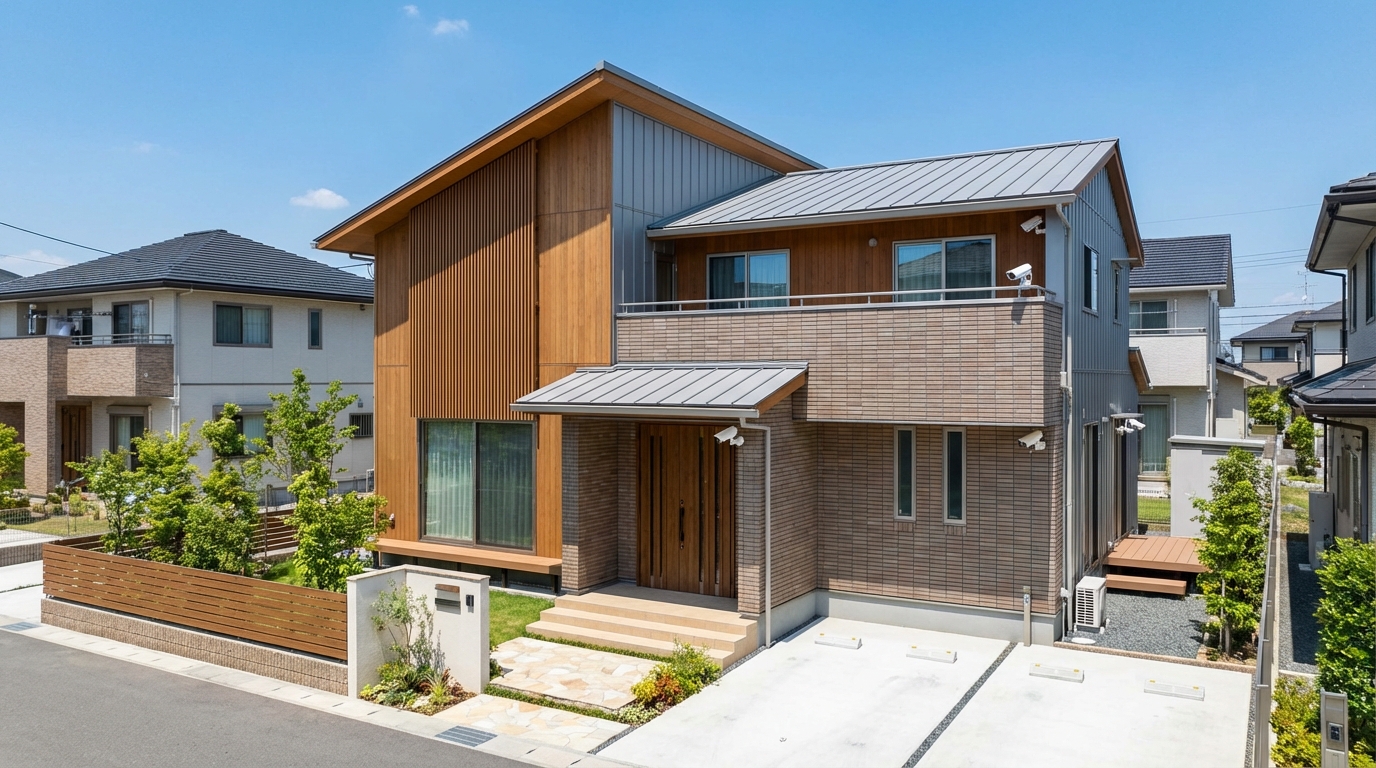 防犯カメラの設置場所を示す新築住宅