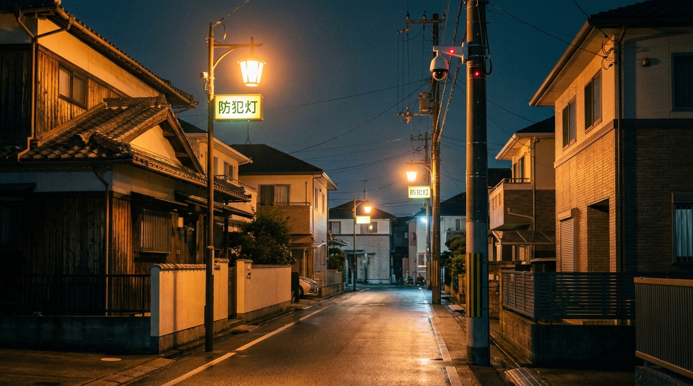 福岡県の侵入窃盗件数の推移と防犯カメラの抑止効果を示すイメージ
