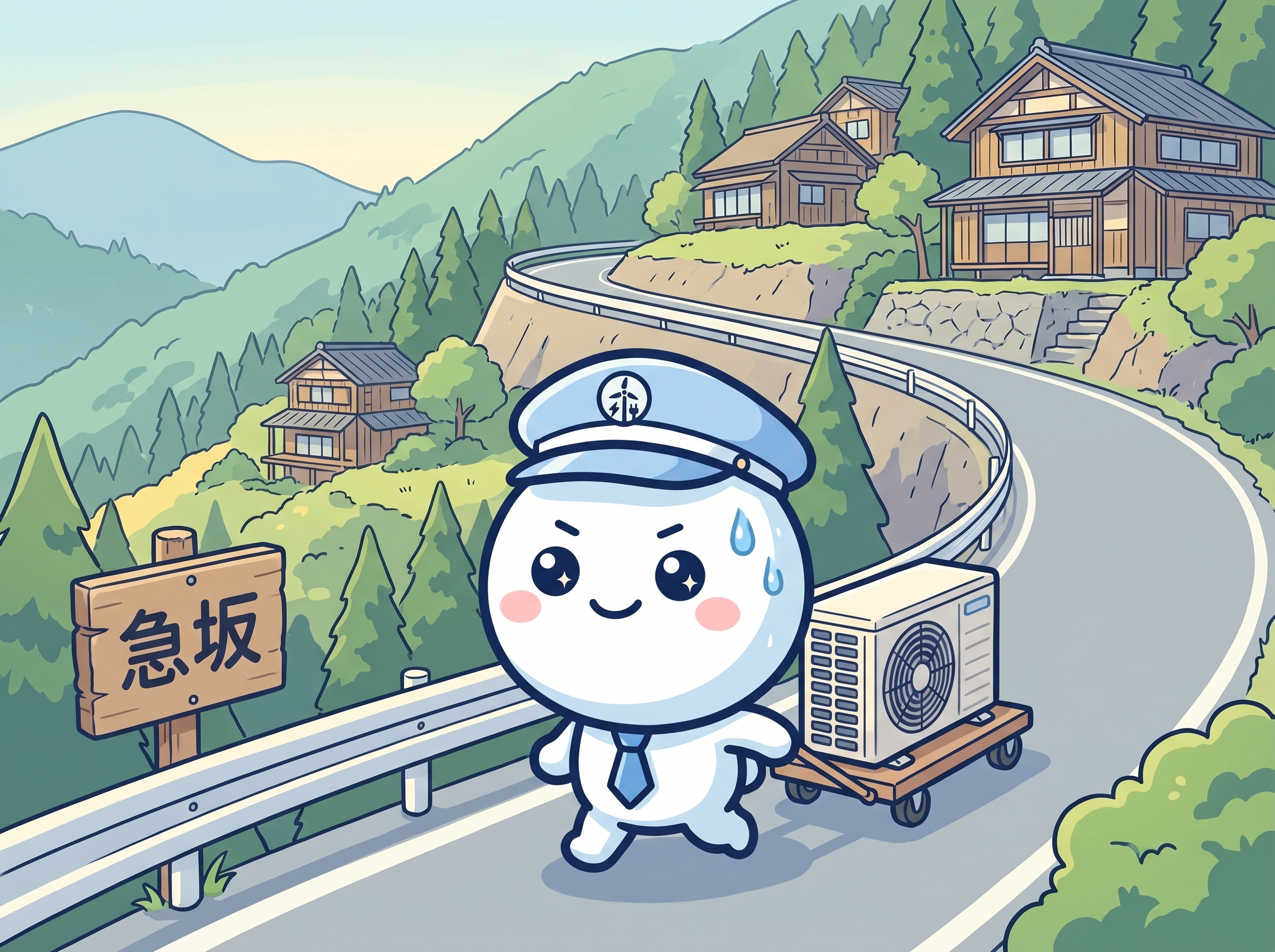 篠栗町の急坂を台車で搬入するイメージ