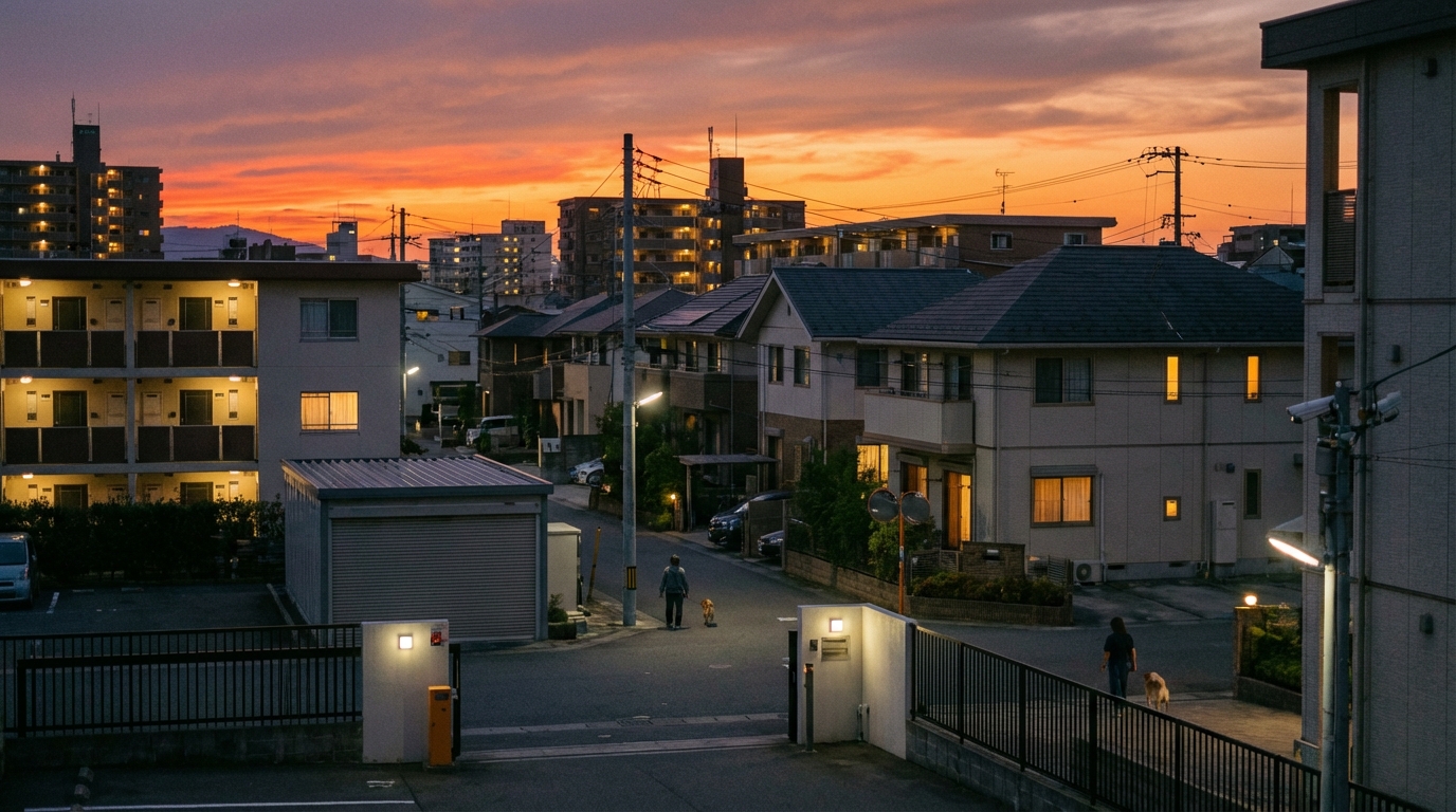 福岡市の閑静な住宅街の夕暮れ