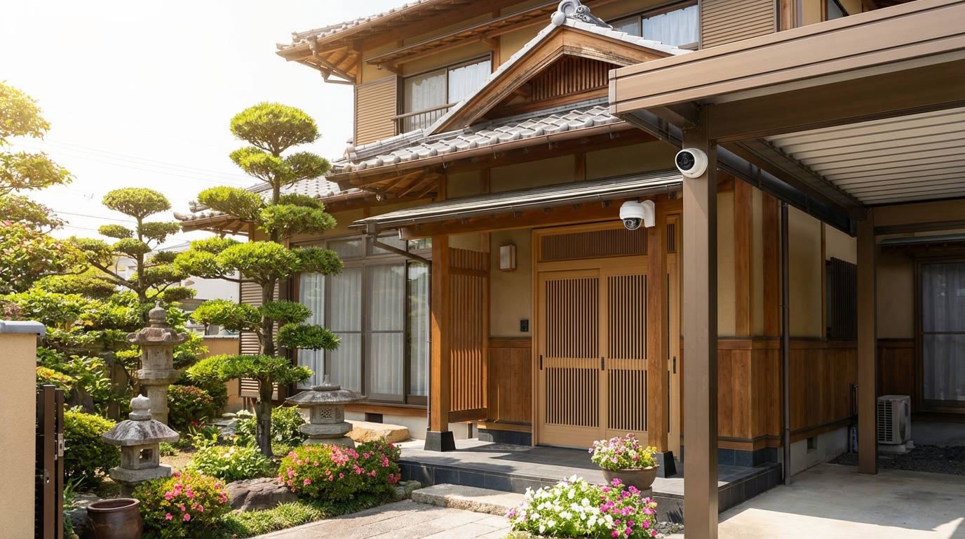 防犯カメラが設置された戸建て住宅の外観