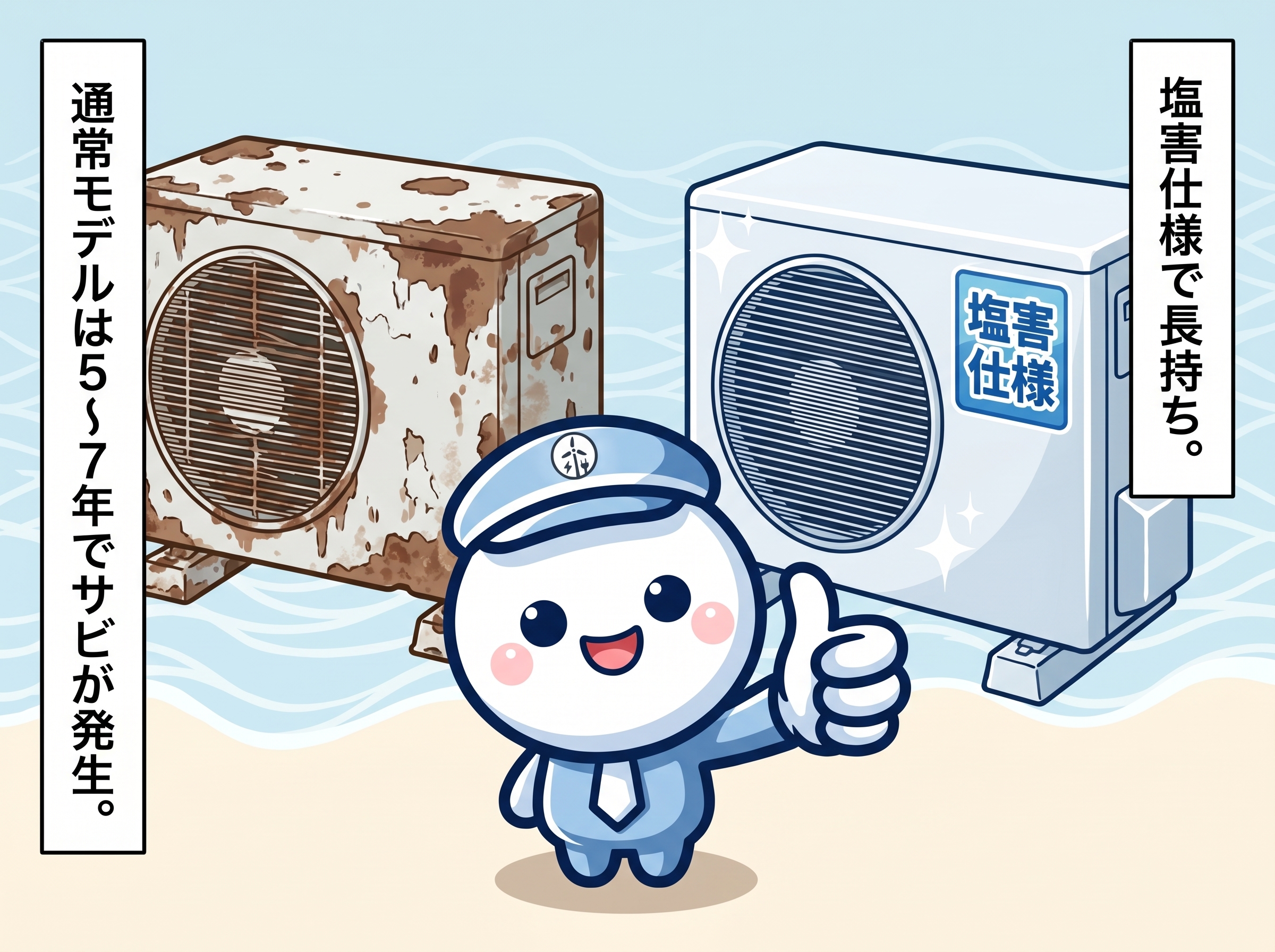 新宮町海沿いの塩害対策（耐塩害仕様の比較）