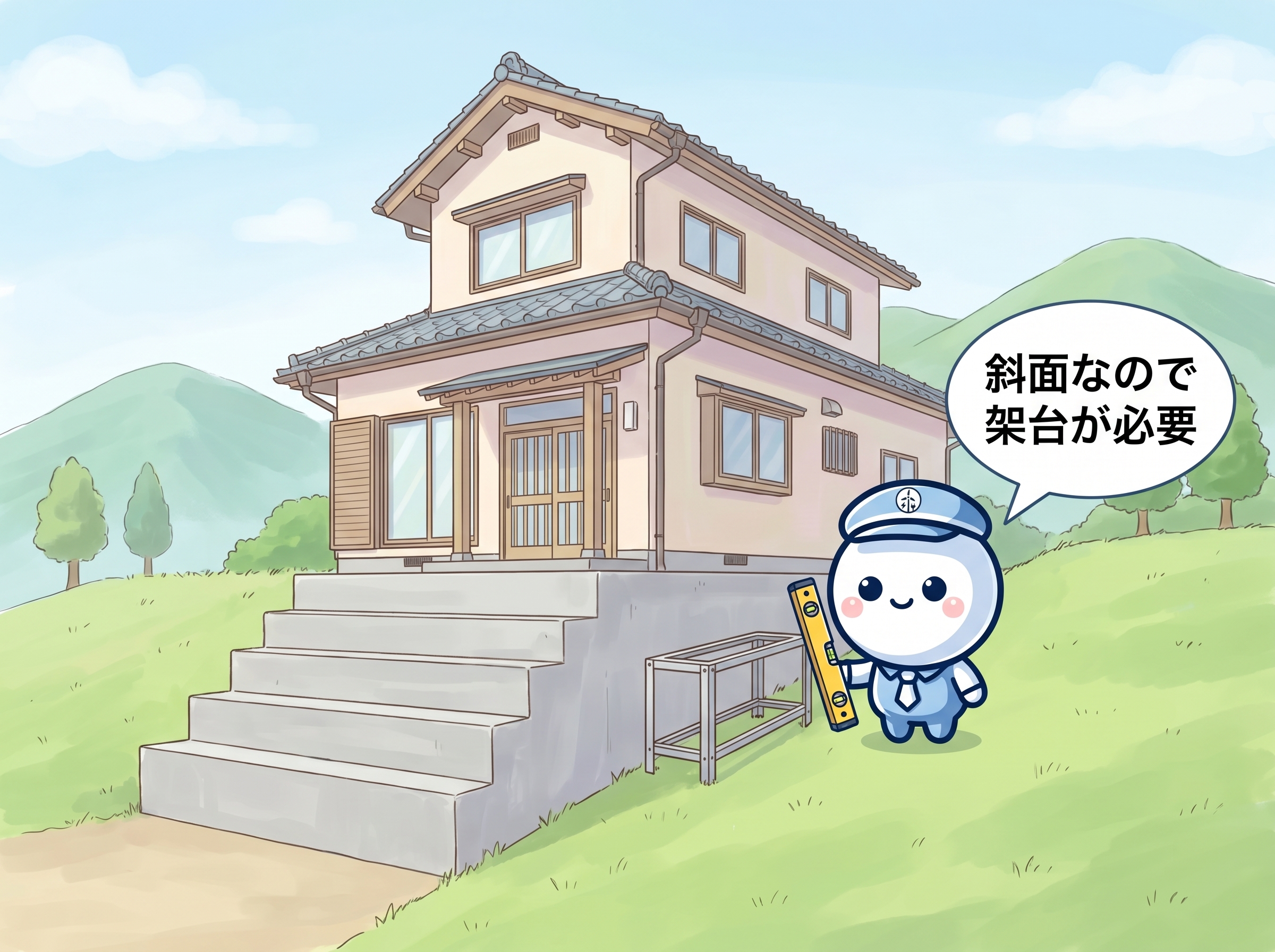 須恵町の斜面に建つ戸建てイメージ