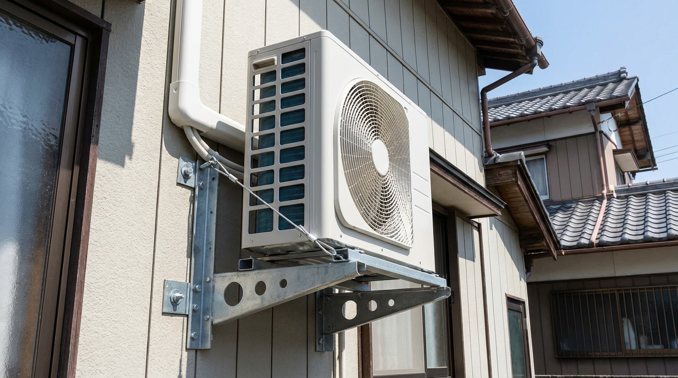 しっかり固定されたエアコン室外機のイメージ