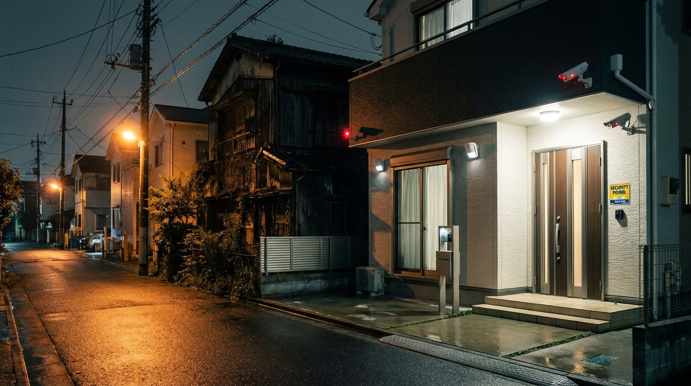 空き家の隣の住宅に設置された防犯カメラのイメージ