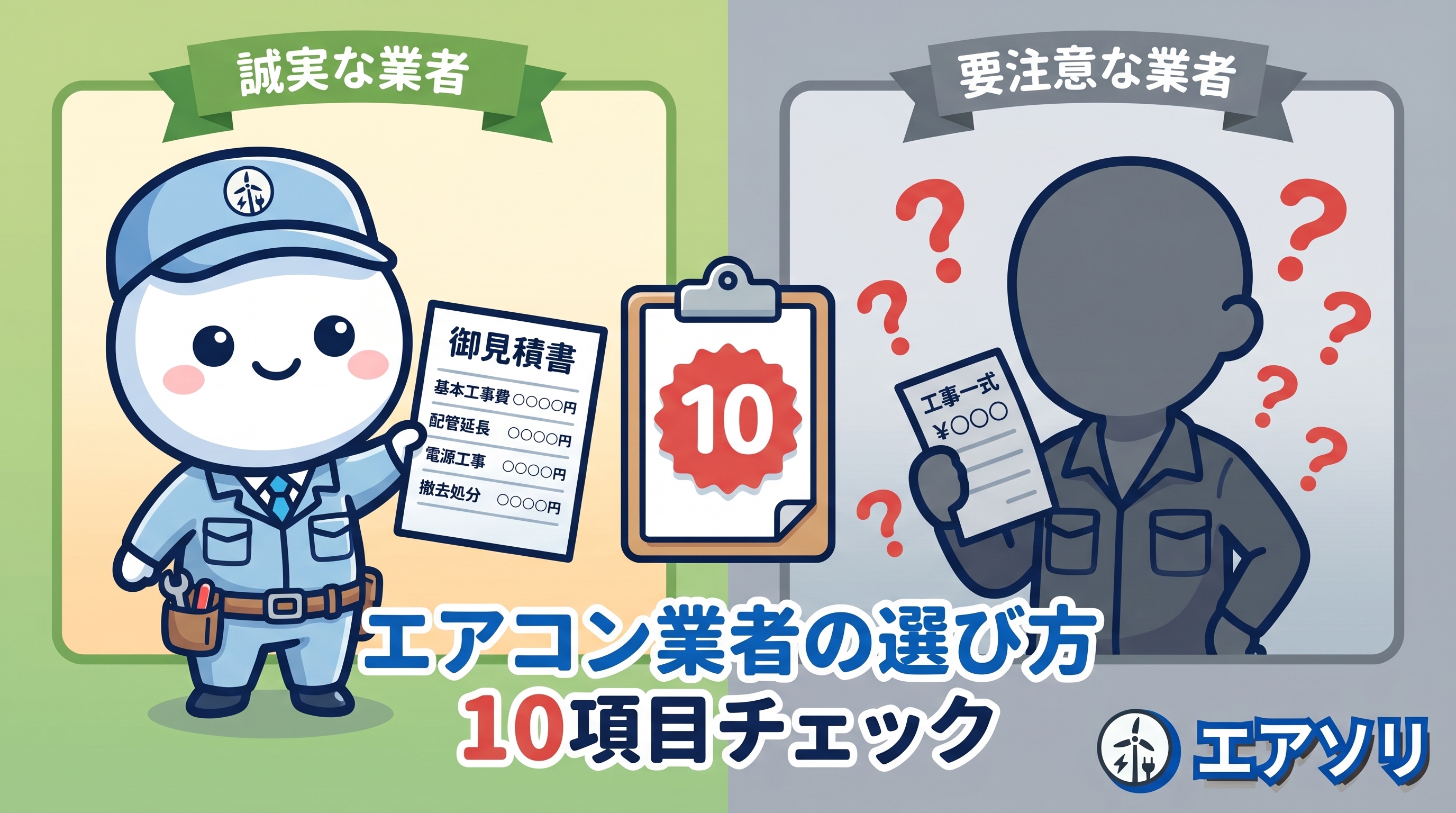 良い業者と悪い業者を比較するエアソリくん