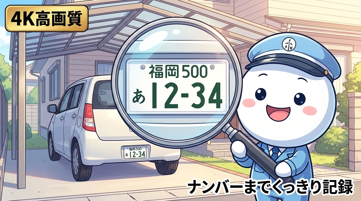 4K高画質で駐車場の車のナンバーまでくっきり記録できるイメージ