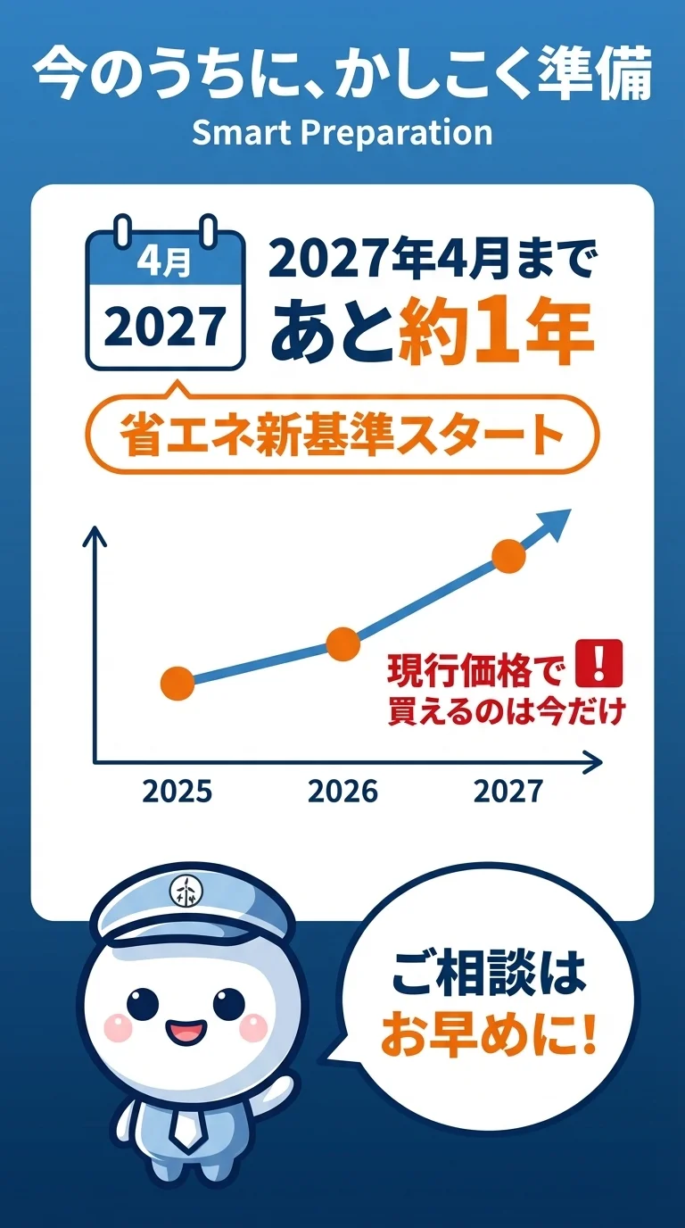 今のうちに、かしこく準備 - 2027年4月まであと約1年・省エネ新基準スタート前の現行価格は今だけ